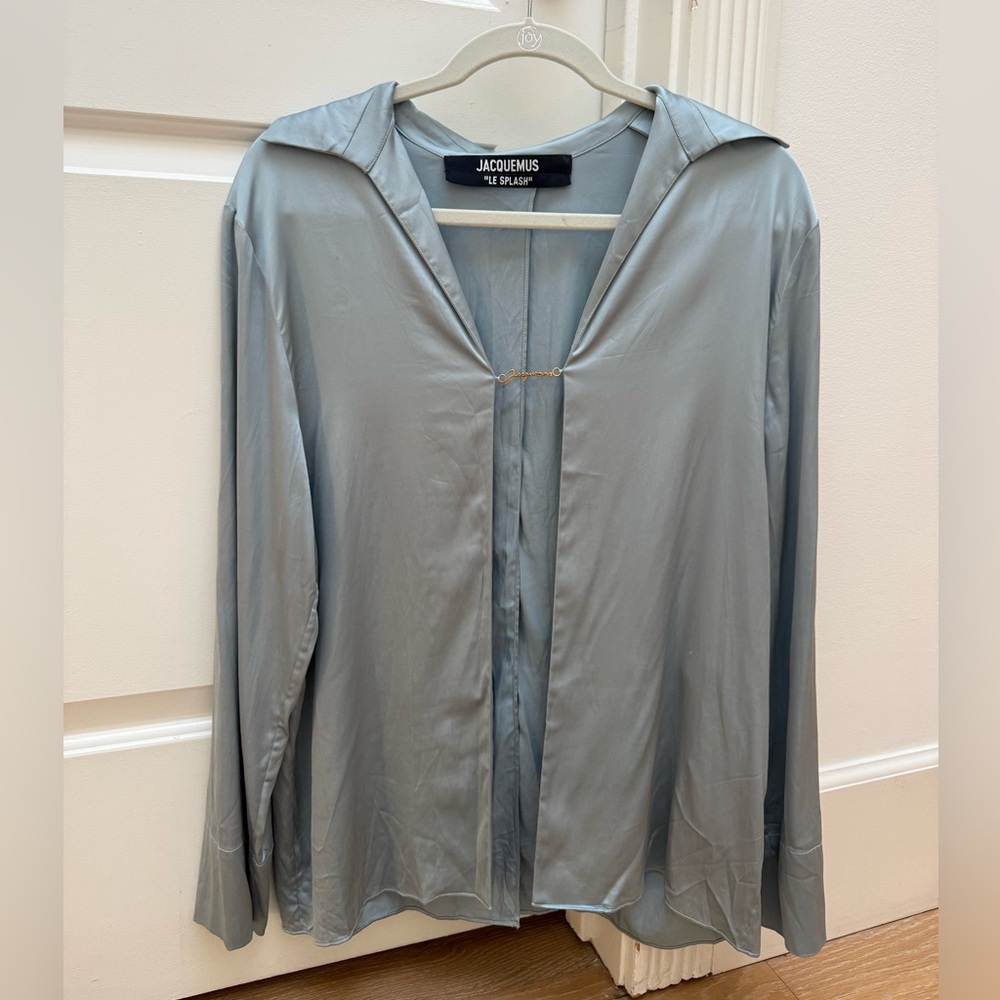 Jacquemus La Chemise Notte Satin Blouse Blue Silk Top